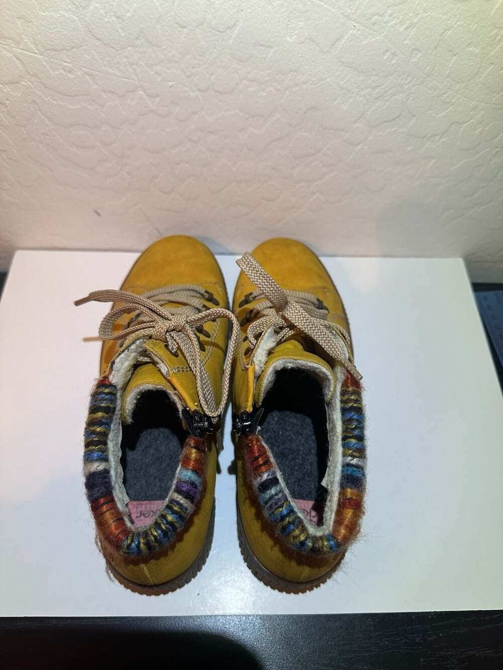 Rieker M6411 Mustard Yellow Faux Fur Lined Lace-Up Ankle Boots - Picture 4 of 6